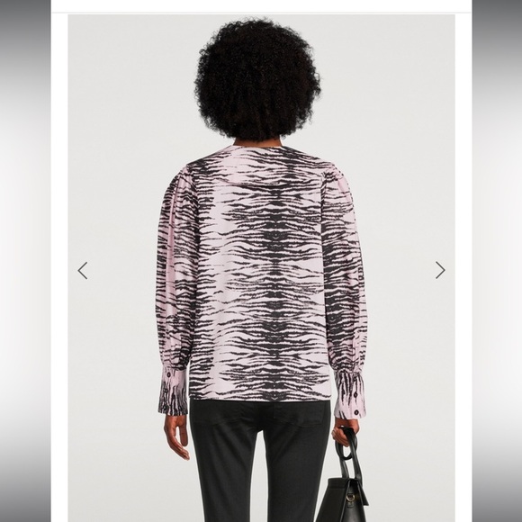 Ganni NWT Zebra Print Poplin Organic cotton balloon sleeve blouse- size 36 EU - Picture 3 of 14